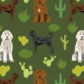 labradoodle cactus fabric - doodle dog fabric -green