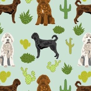 labradoodle cactus fabric - doodle dog fabric -mint