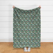 labradoodle floral fabric - dog fabric, vintage florals - turquoise