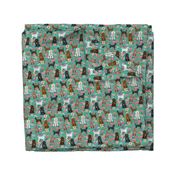 labradoodle floral fabric - dog fabric, vintage florals - turquoise