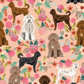 labradoodle floral fabric - dog fabric, vintage florals -  peach