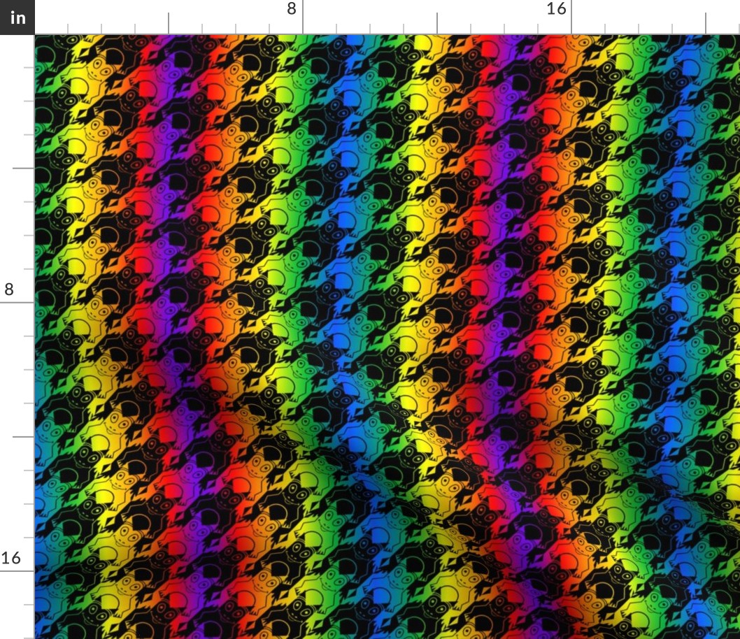frog houndstooth black and rainbow