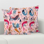 Whimsical pink mercats and caticorns cat mermaid underwater life