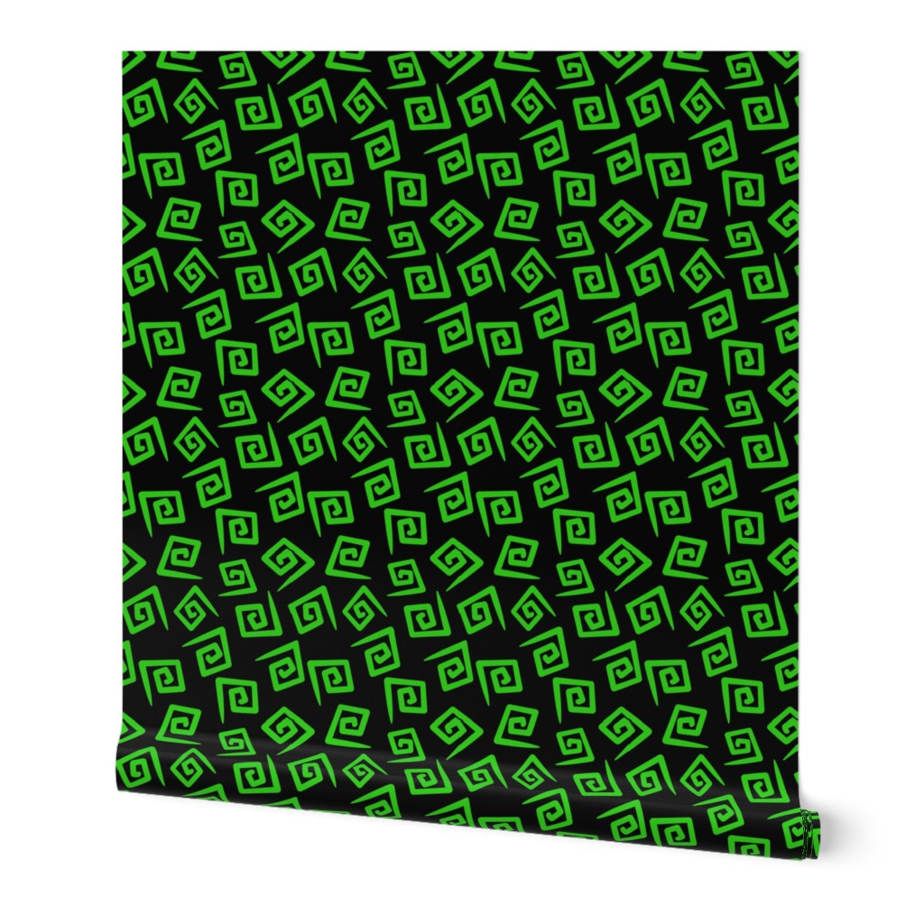 1980's Black and Green Geometric Swirls