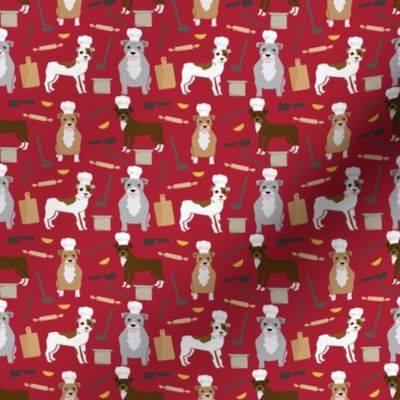 SMALL pitbull chef fabric cute pitbulls design - red
