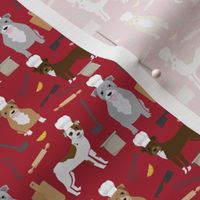 SMALL pitbull chef fabric cute pitbulls design - red