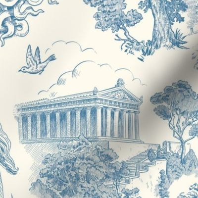 Greek Mythology Toile Blue on Cream