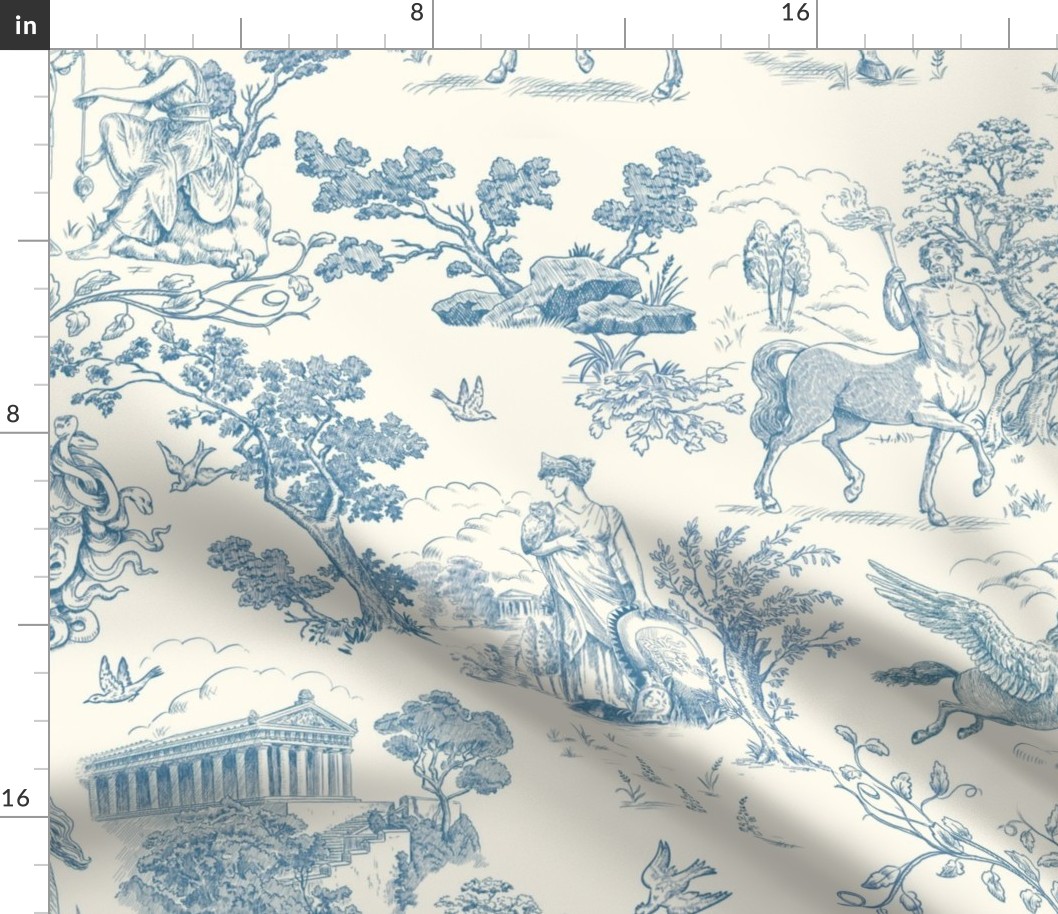 Greek Mythology Toile Blue on Cream