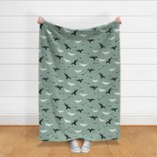 Arctic Whales on Soft Grey-Green Background