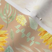 Sunflowers and Daisies on Beige 