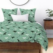 Arctic Whales on Mint Linen Background