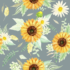 Sunflower and Daisy bouquet on grey