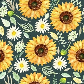 Sunflower and Daisy dark green texture