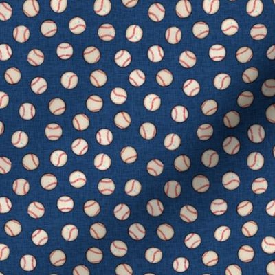 Micro Baseball Balls on Blue Linen Look - Sandlot Sports Collection