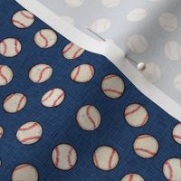 Micro Baseball Balls on Blue Linen Look - Sandlot Sports Collection