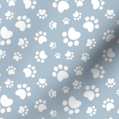 Small scale // Paw prints // pastel blue background white animal foot prints