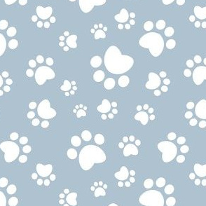 Small scale // Paw prints // pastel blue background white animal foot prints