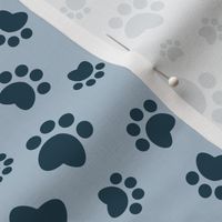 Small scale // Paw prints // pastel blue background navy blue animal foot prints