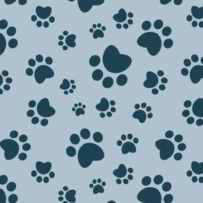 Small scale // Paw prints // pastel blue background navy blue animal foot prints