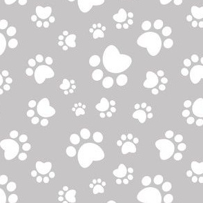 Small scale // Paw prints // grey background white animal foot prints