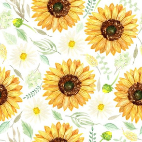 Sunflowers and Daisies | Watercolour 