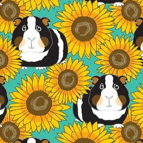 large guinea pigs and sunflowers on teal