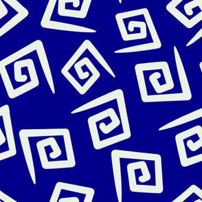 1980's Royal Blue and White Geometric Swirls