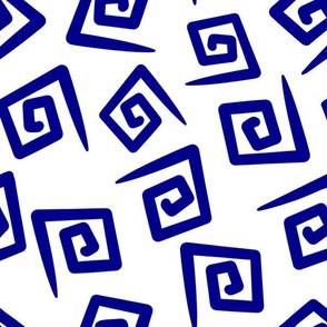 1980's White and Royal Blue Geometric Swirls