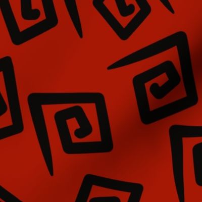 1980's Red and Black Geometric Swirls