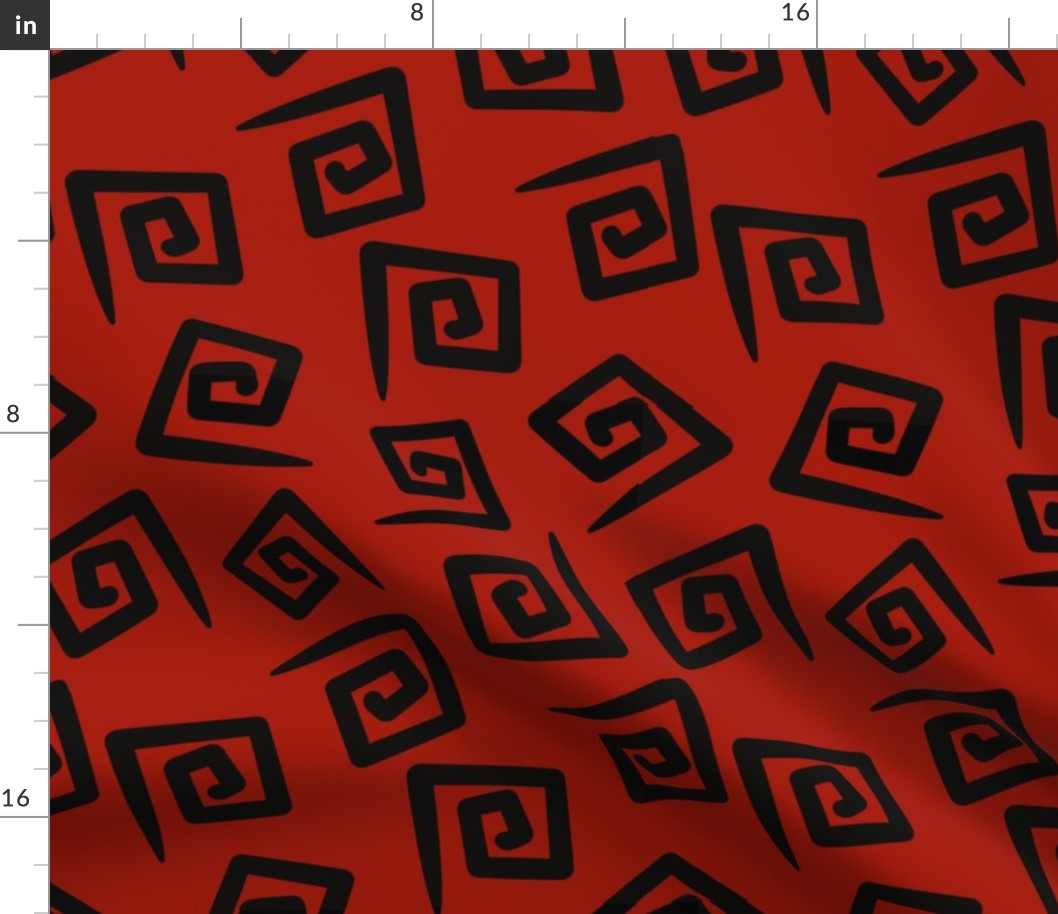 1980's Red and Black Geometric Swirls