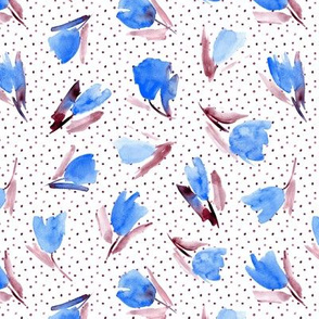 Blue Juliet's tulips - watercolor flowers with dots