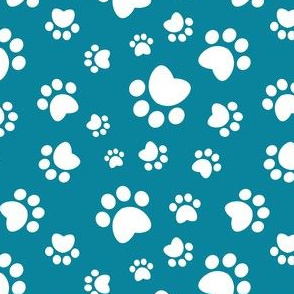 Small scale // Paw prints // turquoise background white animal foot prints