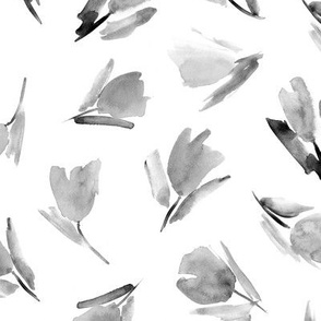 Silver Juliet's tulips - watercolor flowers in shades of grey