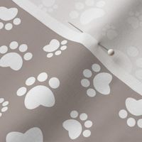 Small scale // Paw prints // brown taupe background white animal foot prints