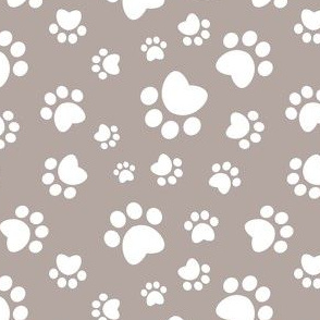 Small scale // Paw prints // brown taupe background white animal foot prints