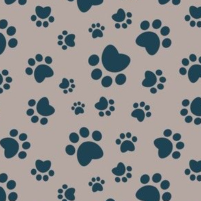 Small scale // Paw prints // brown taupe background navy blue animal foot prints