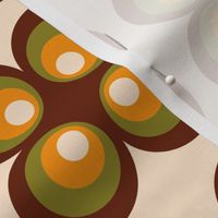 Retro 70s circle flowers brown orange mid-century modern