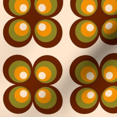 Retro 70s circle flowers brown orange mid-century modern