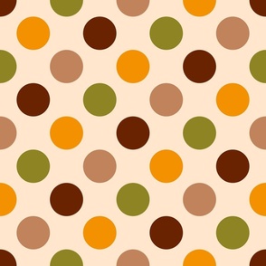Retro 70s large polka dots brown orange mid-century modern