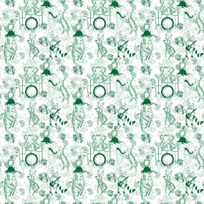 Jungle Jam- Whimsical Toile- Emerald Green Woodland Band- Small Scale