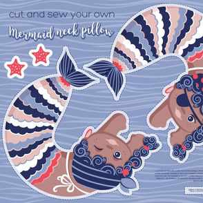 Cut and sew your own pirate mermaid neck pillow // blue pink and red
