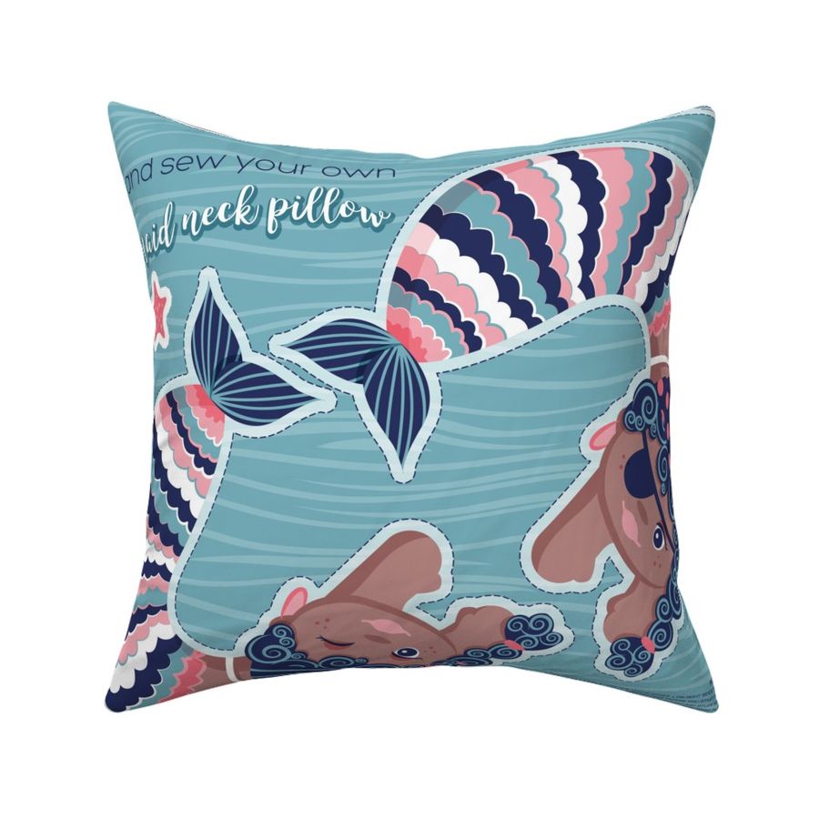 Cut and sew your own pirate mermaid neck pillow // blue teal and pink