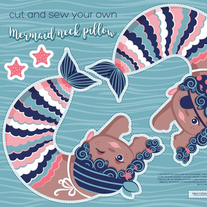 Cut and sew your own pirate mermaid neck pillow // blue teal and pink