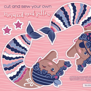 Cut and sew your own pirate mermaid neck pillow // blue violet pink and purple