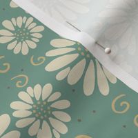 daisies and swirls teal/ivory