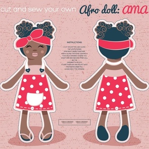 Fat quarter scale 21 x 18 inches // Cut and sew you own Afro Doll: Ama
