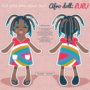 Fat quarter scale 21 x 18 inches // Cut and sew you own Afro Doll: Lulu