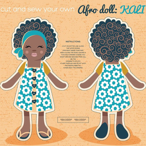 Fat quarter scale 21 x 18 inches // Cut and sew you own Afro Doll: Kali