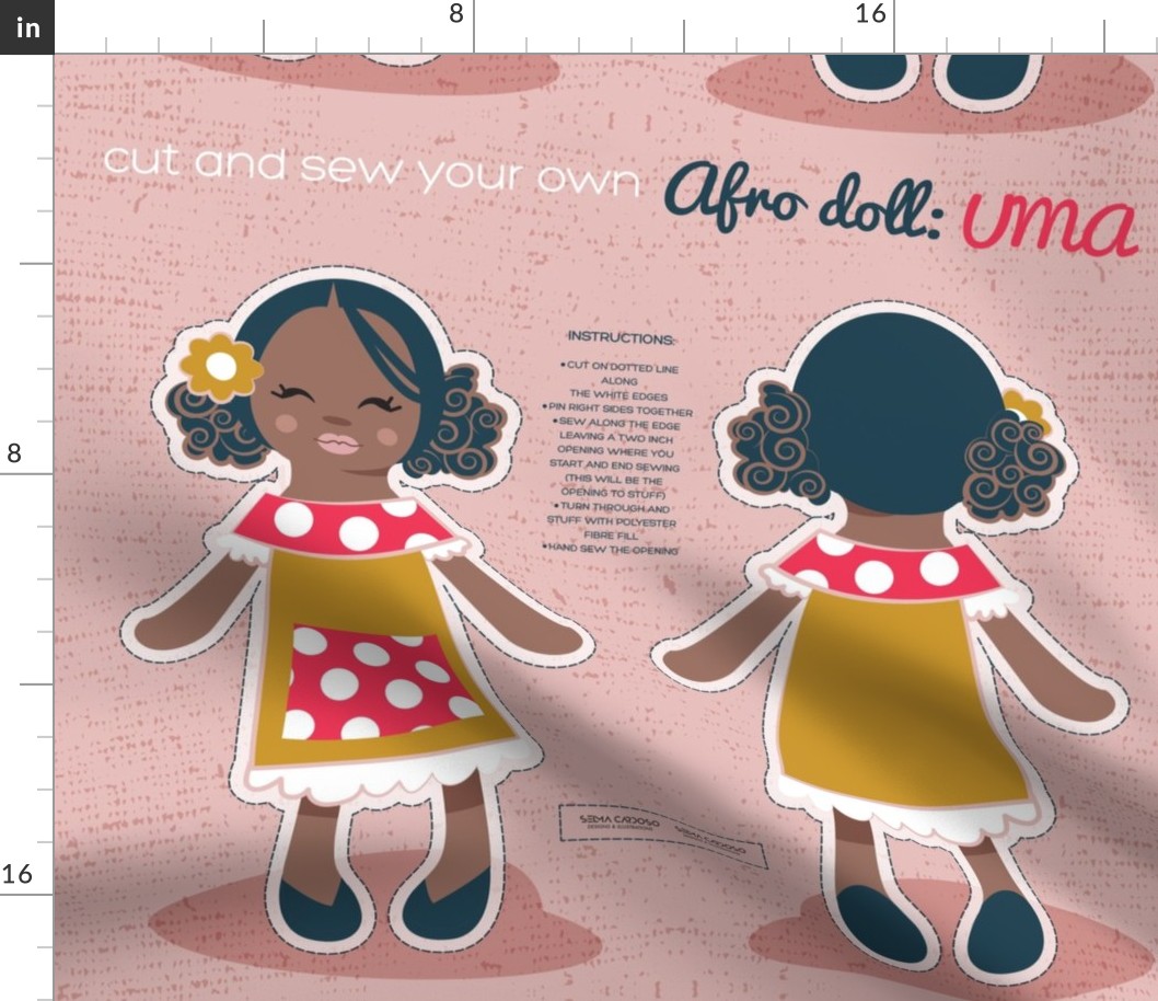 Fat quarter scale 21 x 18 inches // Cut and sew you own Afro Doll: Uma