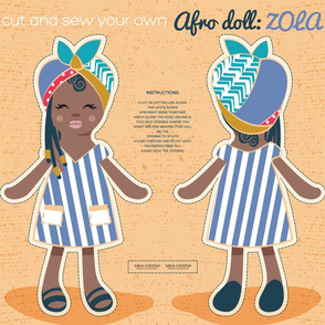 Fat quarter scale 21 x 18 inches // Cut and sew you own Afro Doll: Zola
